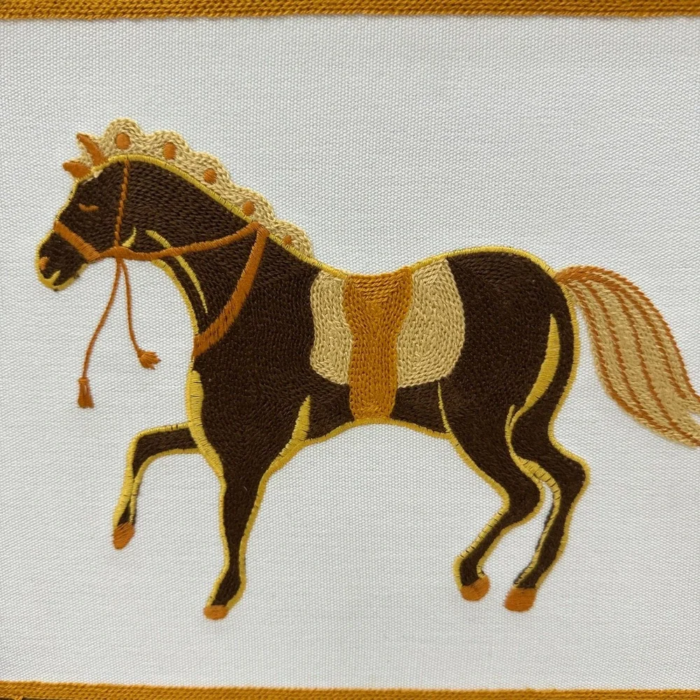 BP Home Woven Artistry Framed Embroidered Horse Textile Wall Art Brown Gold NEW